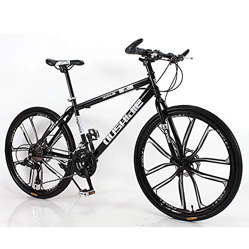 Mountain Bike : Unisex Hardtail Mountain Bike, 26inch 10-Spoke Wheels High-carbon Steel Frame MTB Bike, 21 / 24 / 27 / 30 Speeds Double Disc Brake Commuter City Bike, Black, 24Speed