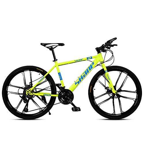 Mountain Bike : Unisex Hardtail Mountain Bike High-carbon Steel Frame 26inch 10-Spoke Wheels MTB Bike 21 / 24 / 27 / 30 Speeds with Disc Brakes, Yellow, 30Speed