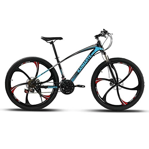 Mountain Bike : Unisex Hardtail Mountain Bike High-carbon Steel Frame 26inch MTB Bike 21 / 24 / 27 Speeds with Disc Brakes and Suspension Fork, Blue, 27Speed