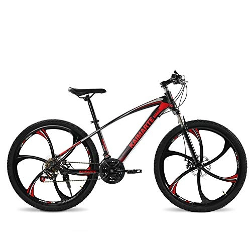 Mountain Bike : Unisex Hardtail Mountain Bike High-carbon Steel Frame 26inch MTB Bike 21 / 24 / 27 Speeds with Disc Brakes and Suspension Fork, Red, 21Speed