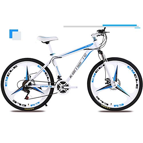 Mountain Bike : Unisex Hardtail Mountain Bike High-carbon Steel Frame Suspension MTB Bike 21 / 24 / 27 Speeds 26inch 3-Spoke Wheels with Double Disc Brake, Blue, 27Speed