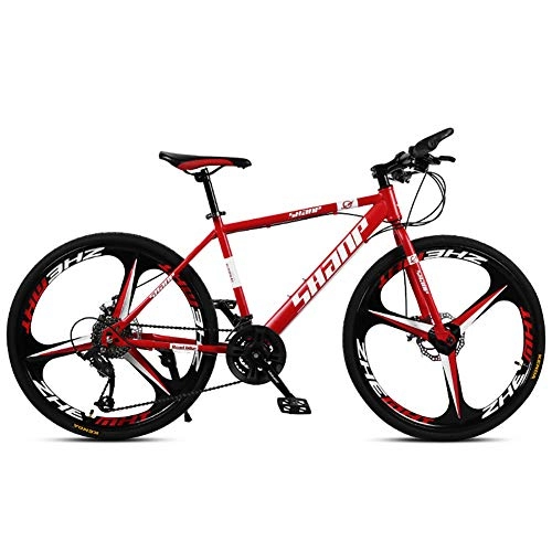 Mountain Bike : Unisex Mountain Bike 21 / 24 / 27 / 30 Speed High-carbon Steel Frame 26 Inches 3-Spoke Wheels Double Disc Brake Bike, Red, 21Speed