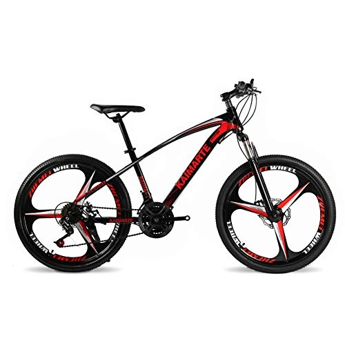 Mountain Bike : Unisex Mountain Bike 21 / 24 / 27 Speed High-carbon Steel Frame 26 Inches 3-Spoke Wheels with Disc Brakes and Suspension Fork, Red, 21Speed