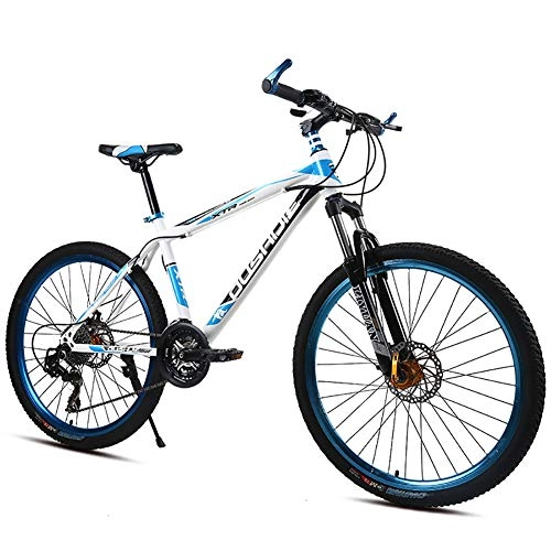 Mountain Bike : Unisex Mountain Bike, 21 / 24 / 27 Speed High-carbon Steel Frame 26 Inches Double Disc Brake Suspension MTB Bike, Blue, 24Speed
