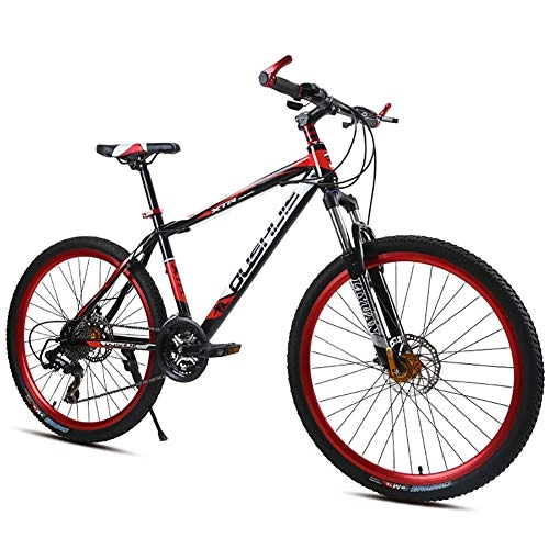 Mountain Bike : Unisex Mountain Bike, 21 / 24 / 27 Speed High-carbon Steel Frame 26 Inches Double Disc Brake Suspension MTB Bike, Red, 24Speed
