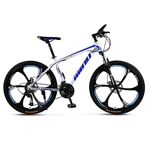 Mountain Bike : Unisex Mountain Bike, 26" inch 6-Spoke Wheels High-carbon Steel Frame, 21 / 24 / 27 / 30 speed Adjustable MTB Bike With Disc Brakes and Suspension Fork, White, 21Speed