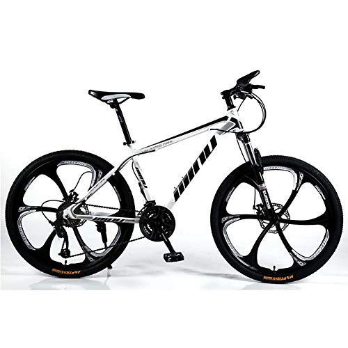 Mountain Bike : Unisex Mountain Bike, 26" inch 6-Spoke Wheels High-carbon Steel Frame, 21 / 24 / 27 / 30 speed Adjustable MTB Bike With Disc Brakes and Suspension Fork, White, 27Speed