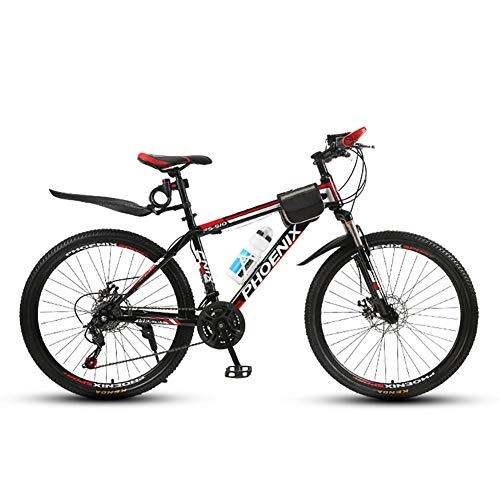 Mountain Bike : Unisex Mountain Bike, 26 inch High-carbon Steel Frame, 21 / 24 / 27 speed with Disc Brakes and Suspension Fork, Black, 24Speed