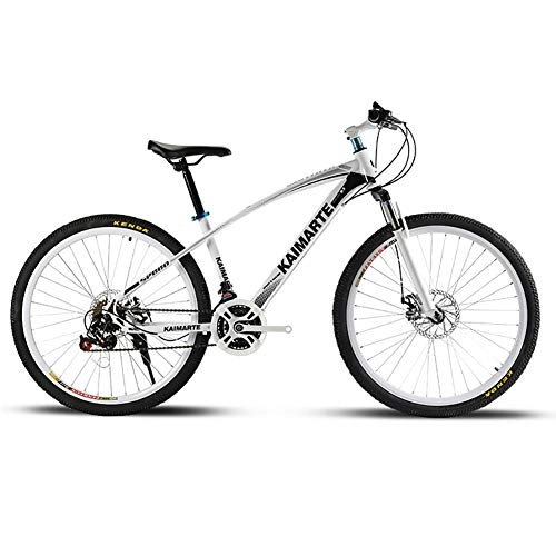 Mountain Bike : Unisex Suspension Mountain Bike 24 Inch High-carbon Steel Frame 21 / 24 / 27 Speed with Disc Brakes, White, 24Speed