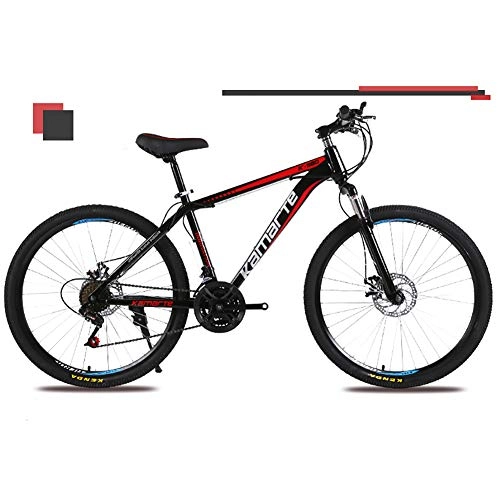 Mountain Bike : Unisex Suspension Mountain Bike 26 Inch High-carbon Steel Frame 21 / 24 / 27 Speed Double Disc Brake Hardtail Bicycle, Black, 21Speed