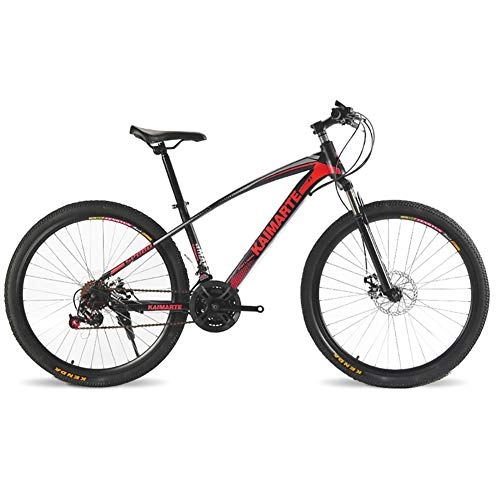 Mountain Bike : Unisex Suspension Mountain Bike 26 Inch High-carbon Steel Frame 21 / 24 / 27 Speed with Disc Brakes, Red, 24Speed