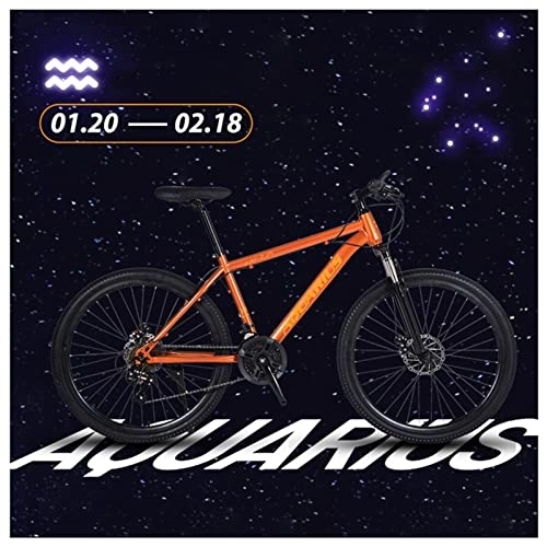 Mountain Bike : USMASK Mountain Bike Magnesium Alloy and High Carbon Steel with Constellations Seat, Front Suspension Disc Brake Outdoor Bikes for Men Women / Aquarius