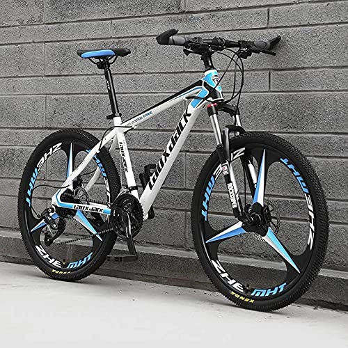 Mountain Bike : UYHF 26'' Folding Mountain Bikes, 21 / 24 / 27 Speed MTB Bikes, Full Suspension 3-Spoke 26 Inch Wheels, Anti-Slip Bicycle for Man / Woman / Teen【Top Configuration】 White-Blue-21 speed