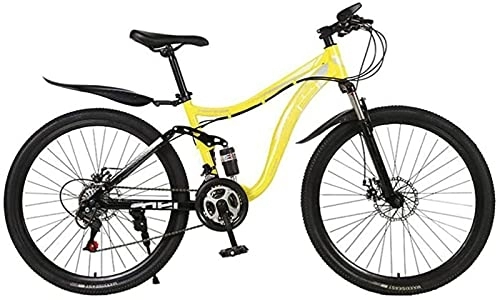 Mountain Bike : UYHF Adult Mountain Bike With 26 Inch Wheel Derailleur Lightweight Sturdy Aluminum Frame Bicycle 21 / 24 / 27 Speed Dual Disc Brakes Front Suspension Fork yellow-21 Speed