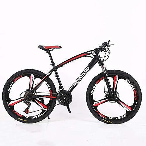 Mountain Bike : VANYA 27 Speed Adult Mountain Bike Shock Absorption 24 / 26 Inch Commuting Bicycle Double Disc Brakes Off-Road Cycle, Red, 24inches