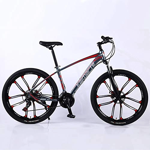 Mountain Bike : VANYA Mountain Bike 24 / 26 Inch 27 Speed Double Disc Brakes Shock Absorption Front Fork Commuting Bicycle Unisex, Red, 24inches