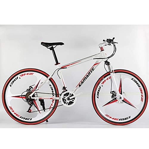 Mountain Bike : VANYA Mountain Bike 24 Inches 21 / 24 / 27 Speed Disc Brake Shock Absorption Carbon Steel Frame Off-Road Bicycle, Red, 27speed