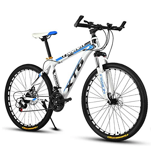 Mountain Bike : VANYA Variable Speed Mountain Bike 24 / 26 Inch 24 Speed Commuting Cycling Shock Absorption Double Disc Brakes Unisex Bicycle, Whiteblue, 24inches