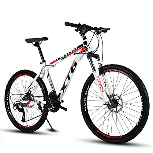 Mountain Bike : VANYA Variable Speed Mountain Bike 24 Speed Shock Absorption 24 / 26 Inches Disc Brake Carbon Steel Unisex Commuting Bicycle, whitered, 24inches