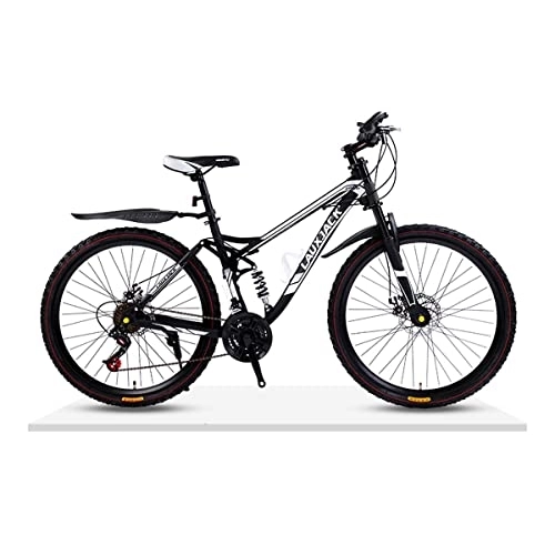 Mountain Bike : VIIPOO Lightweight Carbon Fiber Soft Tail Full Suspension Mountain Bike, 21 / 24 / 27 / 30 Speed, 24 / 26 Inch Wheel, Dual Disc Brake Bike for Men Womens Adult Bicycle, 26‘’Black-21 Speed
