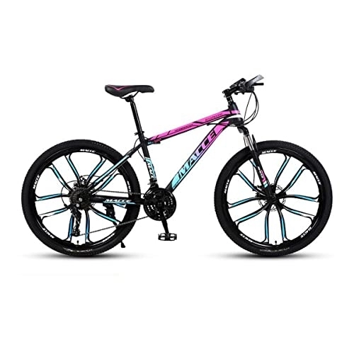Mountain Bike : VIIPOO Mountain Bike, Frame Integrated Wheel Bicycle for Men 24 / 26 Inch Outdoor adult off-road shifting Mountain Bikes, Dual Disc Brake, 10 / Pink-24‘’ / 24 Speed