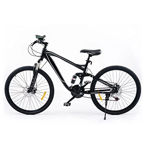 Mountain Bike : Viribus Adult Mountain Bike, 26 Inch All Terrain Bicycle with Full Suspension, 21 Speed MTB with Dual Disc Brakes Adjustable Seat Light Aluminium Alloy Frame Kickstand More