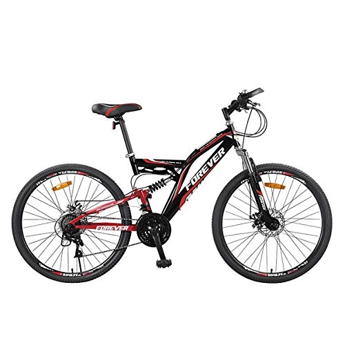 Mountain Bike : W&TT 24 Speeds Off-road Bicycle 24 / 26Inch Adults Dual Disc Brakes Mountain Bike Soft Tail High Carbon Steel Shock Absorber Commuter Bicycle Citybike, Black, 24Inch