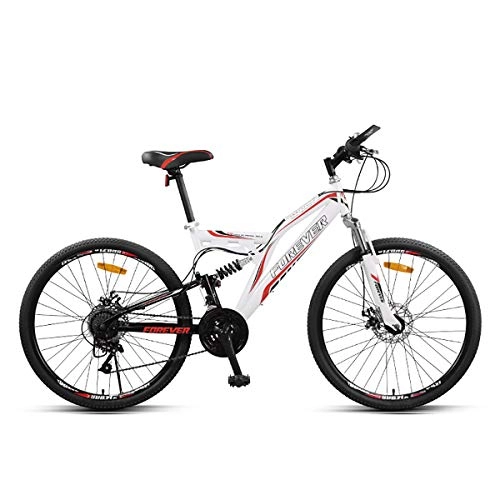 Mountain Bike : W&TT 24 Speeds Off-road Bicycle 24 / 26Inch Adults Dual Disc Brakes Mountain Bike Soft Tail High Carbon Steel Shock Absorber Commuter Bicycle Citybike, White, 24Inch