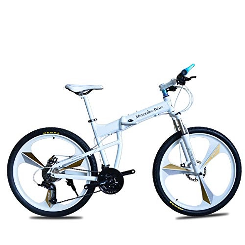 Mountain Bike : W&TT Adults 26 Inch Folding Mountain Bike 21 / 27 Speeds Off-road Bike 17" Aluminum Alloy Frame Bicycles with Suspension Shock Absorber and Disc Brake, White, 27S