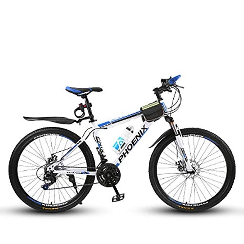 Mountain Bike : W&TT Adults 26 Inch Mountain Bike 27 Speed Off-road Bicycles with 17" High Carbon Hard Tail Frame and Dual Disc Brakes, Blue, A