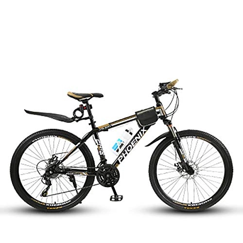 Mountain Bike : W&TT Adults 26 Inch Mountain Bike 27 Speed Off-road Bicycles with 17" High Carbon Hard Tail Frame and Dual Disc Brakes, Gold, A