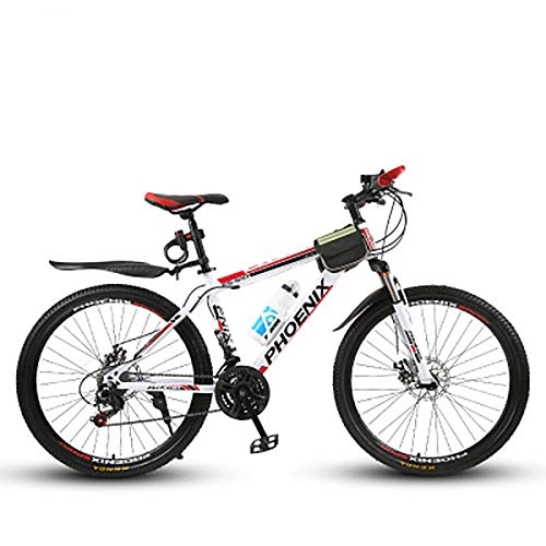 Mountain Bike : W&TT Adults 26 Inch Mountain Bike 27 Speed Off-road Bicycles with 17" High Carbon Hard Tail Frame and Dual Disc Brakes, White, A