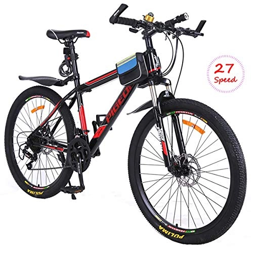 Mountain Bike : W&TT Adults 26 Inch Mountain Bike Dual Disc Brakes 27 Speeds Bicycle, High Carbon Frame Commuter Bicycle with Shock Absorber Front Fork, Black, 26Inch