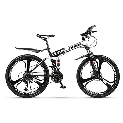 Mountain Bike : W&TT Folding Mountain Bike Adults High Carbon Soft Tail Off-road Bicycle 21 / 24 / 27 / 30 Speeds Dual Disc Brakes Bike 24 / 26 Inch, Black, 26Inch27S