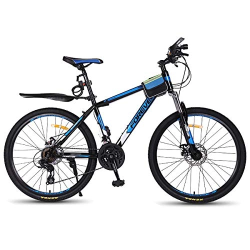 Mountain Bike : W&TT Mountain Bike 24 / 27 / 30 Speeds Dual Disc Brakes Shock Absorber Bicycle 26 Inch High Carbon Frame Adults Bicycle, Blue, 24S