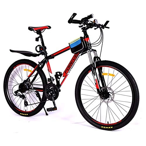 Mountain Bike : W&TT Mountain Bike 24 / 27 / 30 Speeds Dual Disc Brakes Shock Absorber Bicycle 26 Inch High Carbon Frame Adults Bicycle, Red, 30S