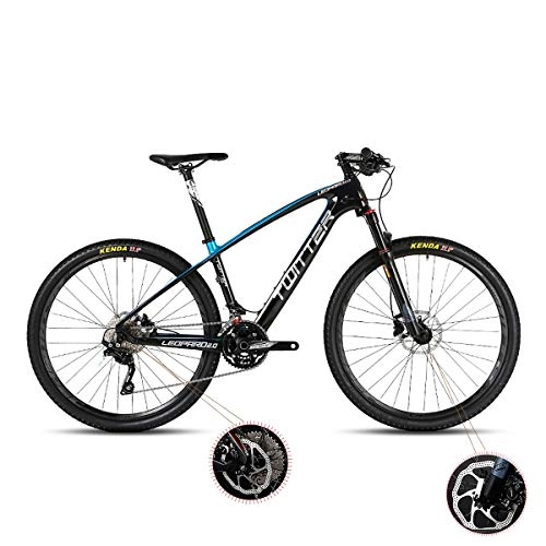 Mountain Bike : W&TT Mountain Bike 26 / 27.5Inch Adults 33 Speeds Off-road Bike Cycling with Air Pressure Shock Absorber and Front Fork Oil Brake, Mens Carbon Fiber Bicycles, Blue, 27.5 * 17