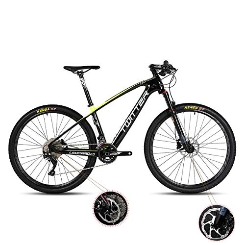 Mountain Bike : W&TT Mountain Bike 26 / 27.5Inch Adults 33 Speeds Off-road Bike Cycling with Air Pressure Shock Absorber and Front Fork Oil Brake, Mens Carbon Fiber Bicycles, Yellow, 27.5 * 17