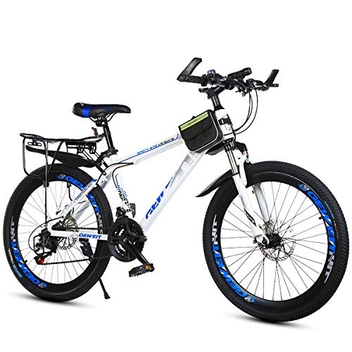 Mountain Bike : W&TT Mountain Bike SHIMANO 21 Speeds Dual Disc Brakes Off-road Bicycle Adults 20 / 22 / 24 / 26Inch High Carbon Hard Tail Mountain Bike, White, 20Inch