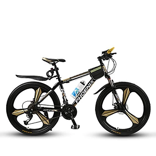Mountain Bike : W&TT Unisex's 24 Speed Off-road Mountain Bike 17" High Carbon Hard Tail Frame Dual Disc Brakes Bicycles 26 Inch, Gold, B