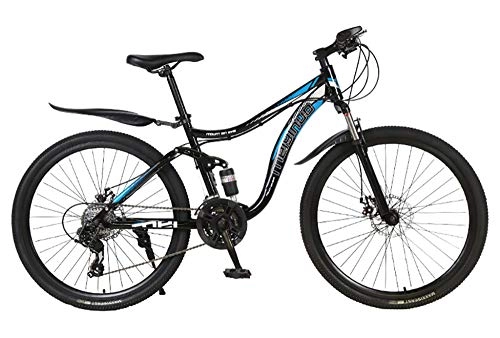 Mountain Bike : WANG-L Mountain Bikes For Men And Women 26 Inch Double Disc Brake And Full Suspension, Carbon Steel Frame Mountain Hardtail Bicycles, Blue-24speed