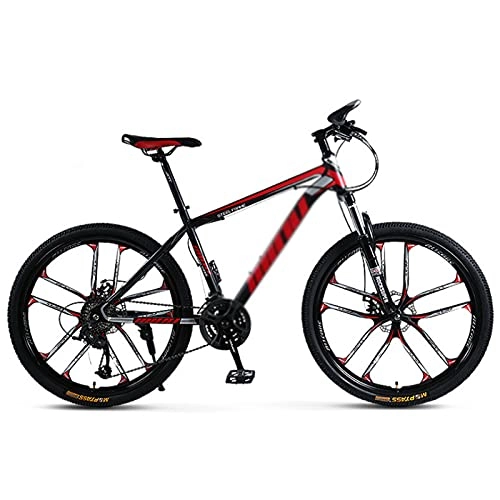 Mountain Bike : WANYE 26" High Carbon Steel Mountain Bike for Adult & Teenagers, 21 / 24 / 27-Speed Dual Disc Brakes, MTB Light Weight, 10-Spokes, Multiple Colors black red-21speed