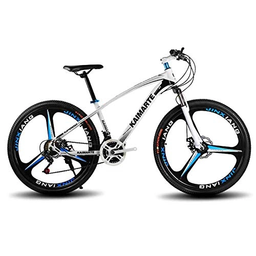 Mountain Bike : WEHOLY Bicycle Mountain Bike, 26inch Three-knife Wheel High-carbon Steel Unisex Dual Suspension Mountain Bike Disc Brakes, White, 27speed