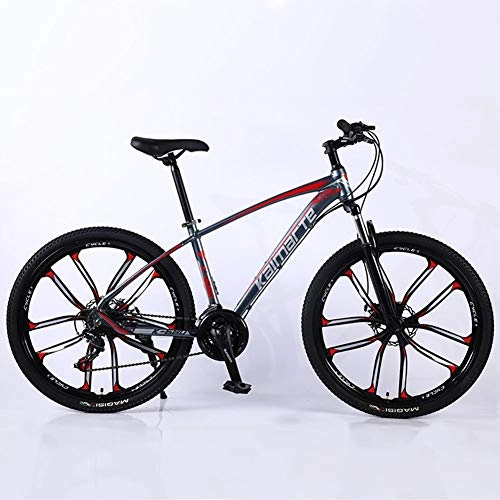 Mountain Bike : WJH 24 Inch Mountain Bike for Adults, Double Disc Brake City Road Bicycle 21 Speed Mens MTB (Color : Black Blue), Red, 24 inch 21 speed