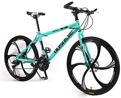 Mountain Bike : WJJH Bicycle Adult Mountain Bike, One-Wheel Carbon Steel Bike, 26-Inch Male And Female Shock-Absorbing Variable Speed Student Bikes, Couple Mountain Bicycle, Green, 21 speed