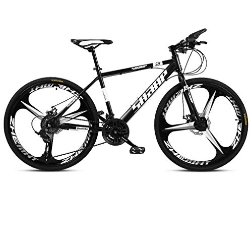 Mountain Bike : WJSW 24 Inch Mountain Bike, Double Disc Brake / High-Carbon Steel Frame Bikes, Beach Snowmobile Bicycle, Aluminum Alloy Wheels, Black, 21 speed