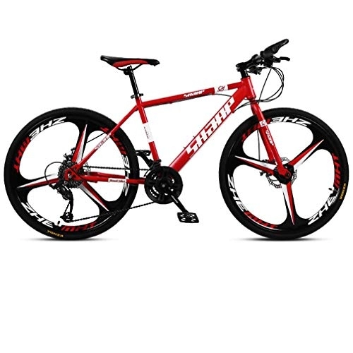 Mountain Bike : WJSW 24 Inch Mountain Bike, Double Disc Brake / High-Carbon Steel Frame Bikes, Beach Snowmobile Bicycle, Aluminum Alloy Wheels, Red, 27 speed