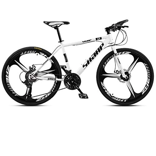 Mountain Bike : WJSW 24 Inch Mountain Bike, Double Disc Brake / High-Carbon Steel Frame Bikes, Beach Snowmobile Bicycle, Aluminum Alloy Wheels, White, 21 speed