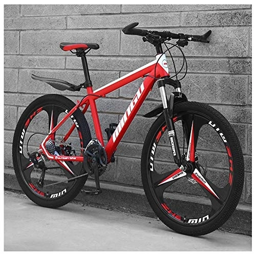 Mountain Bike : WJSW 26 Inch Men's Mountain Bikes, High-carbon Steel Hardtail Mountain Bike, Mountain Bicycle with Front Suspension Adjustable Seat, 27 Speed, Red 3 Spoke