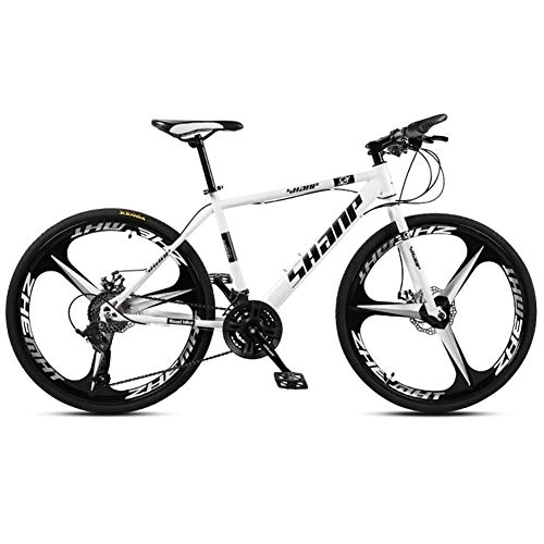 Mountain Bike : WJSW 26 Inch Mountain Bikes, Men's Dual Disc Brake Hardtail Mountain Bike, Bicycle Adjustable Seat, High-carbon Steel Frame, 30 Speed, Black 6 Spoke